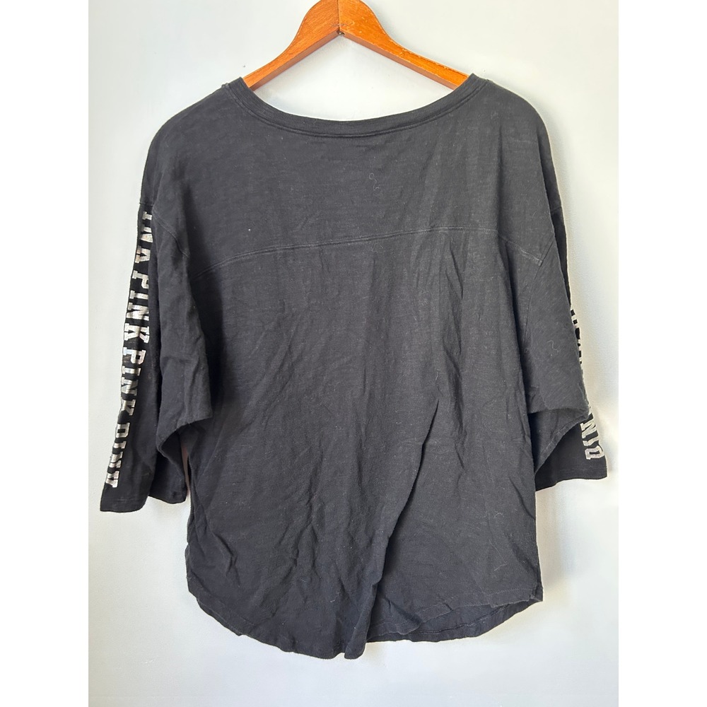 Victoria's Secret PINK Black Sequin V-Neck Jersey Tee 3/4 Sleeve Small - Picture 4 of 6